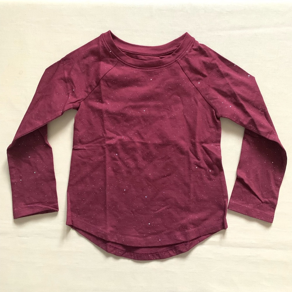 Cat & Jack Toddler Girls Sparkly Maroon Burgundy Long Sleeve T-Shirt Size 4T NEW